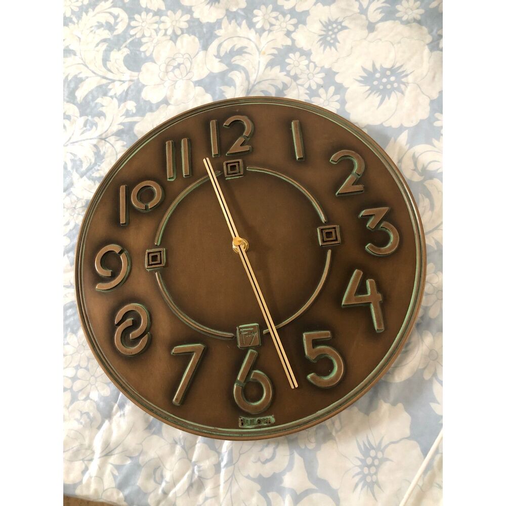 Bulova Frank Lloyd Wright Exhibition Wall Clock C3333 Antique Bronze 12" Classic
